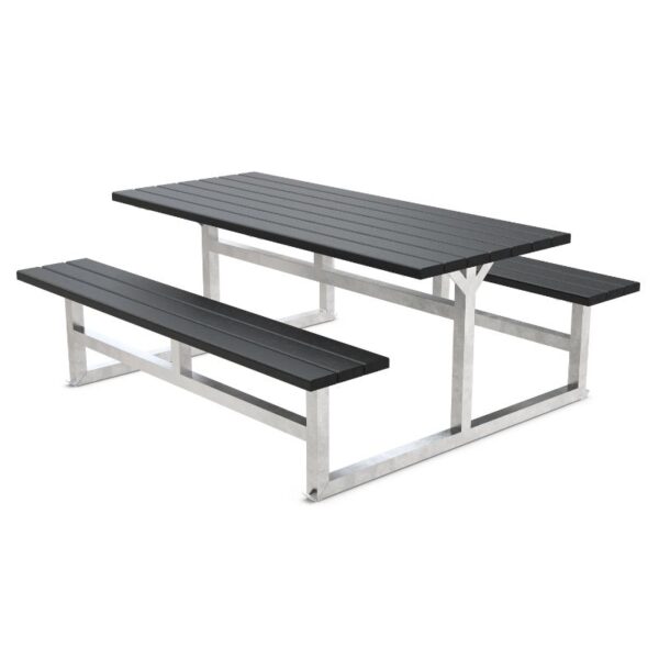 Picknickbord utan ryggstöd av återvunnen plast med svetsad ram för 6 personer