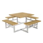 Picknickbord utan ryggstöd av bokträ med bultad ram för 8 personer