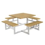 Picknickbord utan ryggstöd av bokträ med svetsad ram för 8 personer