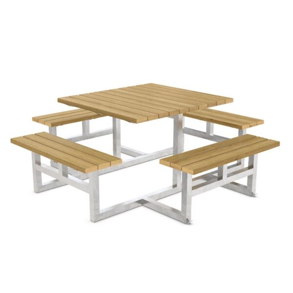 Picknickbord utan ryggstöd av bokträ med svetsad ram för 8 personer